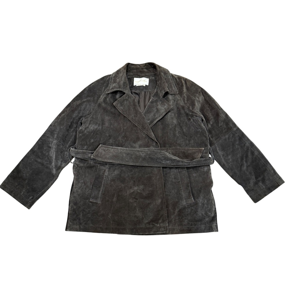 Margaret Godfrey Vintage Gray Suede Leather Wrap Jacket Belted‎ Coat Womens XL